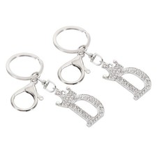 Initial Letter Keychain, 2 Pcs Letter D Crown Design Charm with Crystal Diamo...