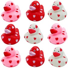 4E's Novelty 24 Pack Valentines Day Rubber Ducks - Bulk 2" Heart Small, Red