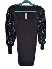 River Island Black Long Sleeve Sequin Mini Dress, Party, Sz UK 10, BNWT RRP £65