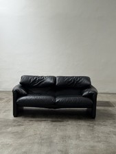 Cassina Maralunga 2 Seater Design 70s Italy Sofa Couch Black Leather