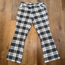 Vtg 60s Bell Bottom Pants Flare Leg Leisure Suit Disco Plaid MCM Mod Mens 36 30