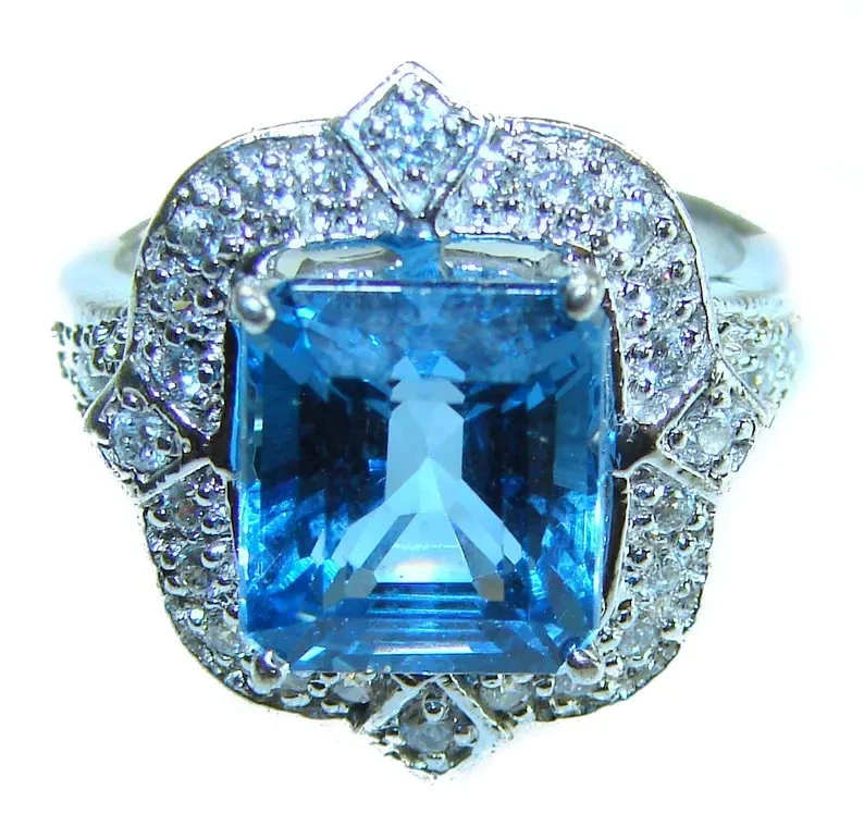 5.50Ct Emerald Cut Certified Natural Topaz & Diamond Real 18k White Gold Ring - Image 4 of 4