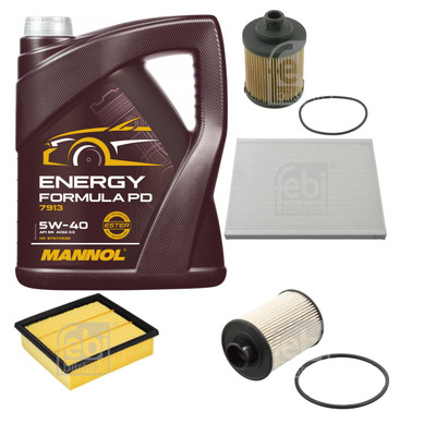 FEBI BILSTEIN Inspektionspaket 5L MANNOL Energy Formula PD 5W-40 für Opel Corsa