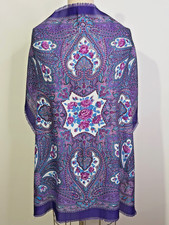 Rich Purple, Blue Paisley w/ Roses Vintage Square Scarf/ Wrap - Rich Colors