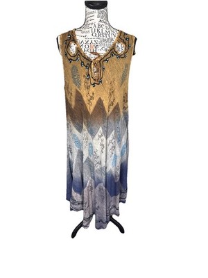 SACRED THREADS floral Boho Embroidered Neck & Hem Y2k Onesize Midi Dress