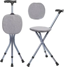 Folding Walking Cane with Seat Light Adjustable Chair Stick for Seniors&Hikers