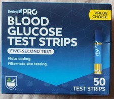 NEW 50 COUNT Embrace PRO Blood Glucose Test Strips FIVE-SECOND Exp. 2/26