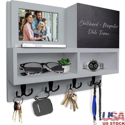 Wall Key Holder Organizer W/ Chalkboard Hook Storage Cupboards Mail Slot Mounted