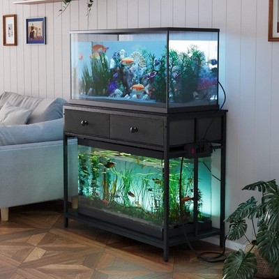 40 Gallon Aquarium Stand with Power Outlet Metal Frame Fish Tank Stand Black