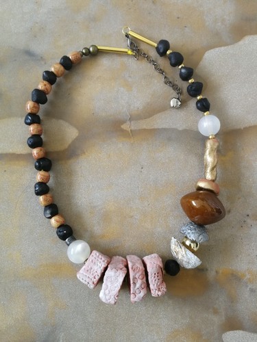 collana pietre grande gioiello donna collier girocollo perle strass bronzo rame - Foto 3 di 24