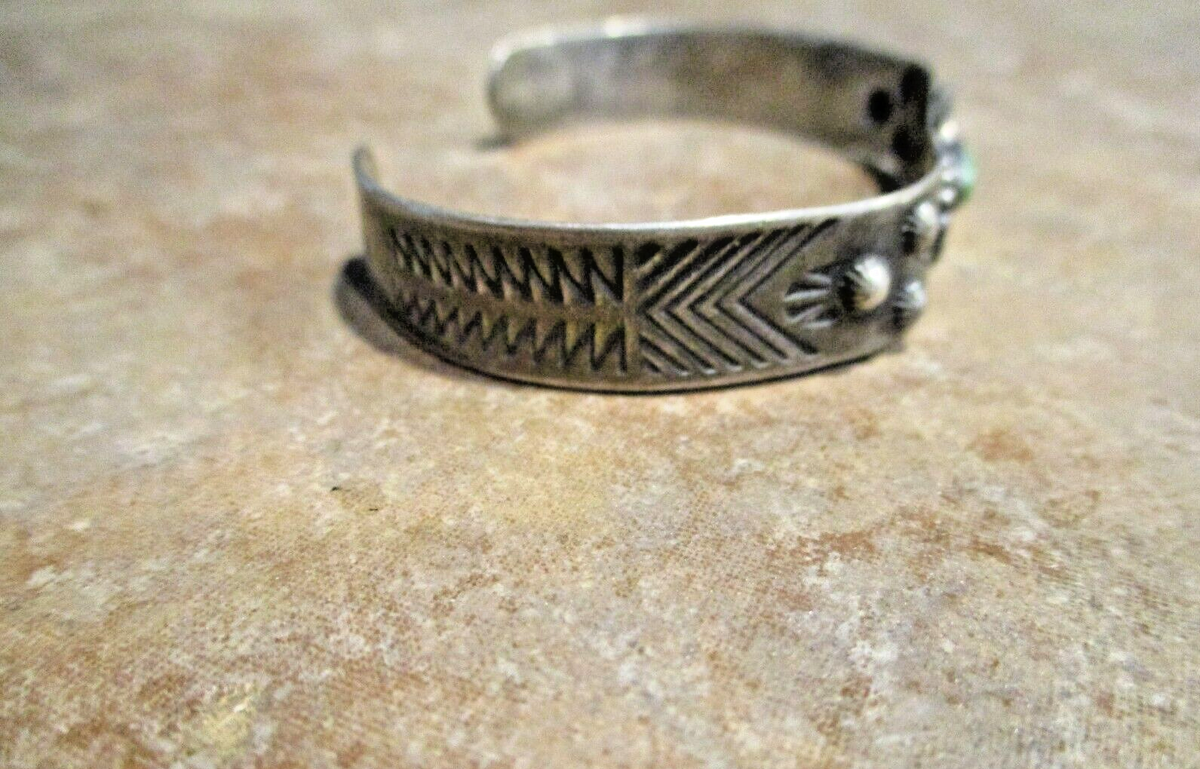 OLD 1940's / 50's Navajo Sterling Silver Turquoise STAMPED DESIGN