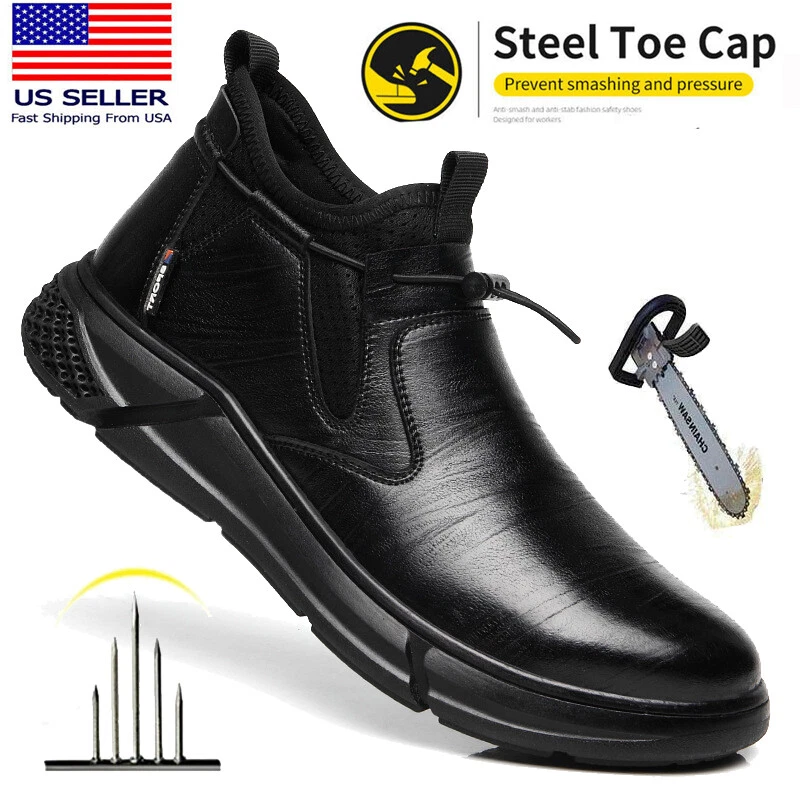 Boots Men Work Waterproof Non Slip Safety Shoes Anti-Punctur Black Shoes Size 12