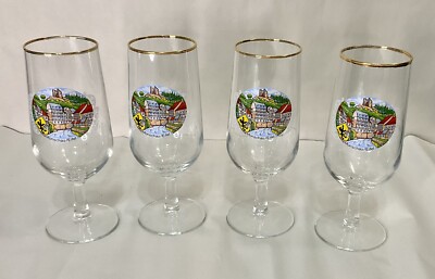 Vintage Set Of 4 German Gold-Rimmed Crystal Wine Glasses Monschau/Eifel  Scene | eBay