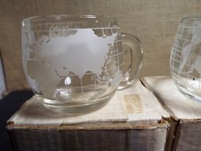 3 Vintage NESTLE NESCAFE World Globe Clear Coffee Cup Mug Unused Original Box