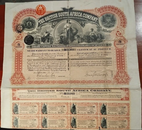 UK 1926 London British South Africa Company 5 Shares Bond Waterlow EXTRA RARE