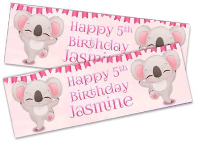  x2 Personalised Birthday Banner Koala Design Kids Party Decoration 303