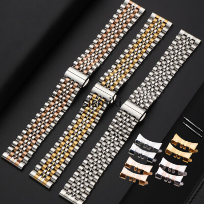 New Curved Stainless Steel Solid Watch Band Jubilee Bracelet Strap Clasp Replace