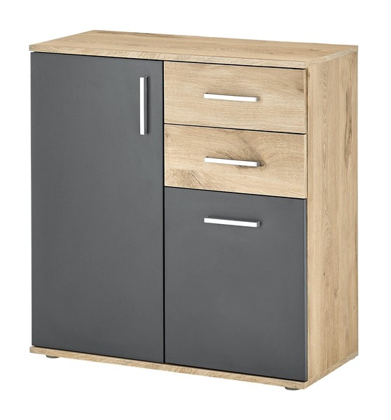 Kommode Sideboard 2 TüRen 2 Schubladen Grau Matt Viking Eiche Dekor 80 X 84 Cm-image