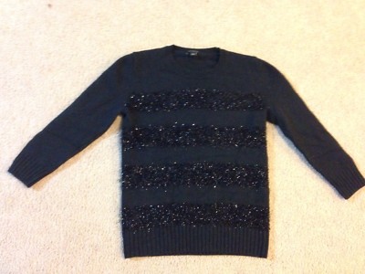 Ann Taylor Shimmery Stripe Sweater S Black New Wool