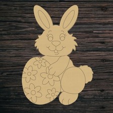 Unfinished DIY Wooden Easter Bunny Holding Easter Egg Cutout