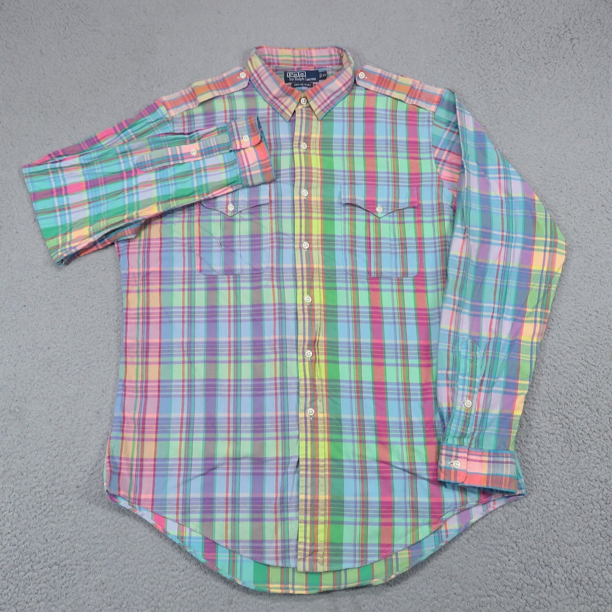 VTG Polo Ralph Lauren Shirt Men XL Multi Plaid GI Military VTG Polo Ralph Lauren Shirt Men XL Multi Plaid GI Military