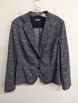 Basler Women's Blazer Blue Plaid Two Button Jacket Single-Breasted Size 44 US L