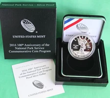 2016 S National Park Service 100th Anniv Silver Dollar PROOF $1 Coin Box + COA