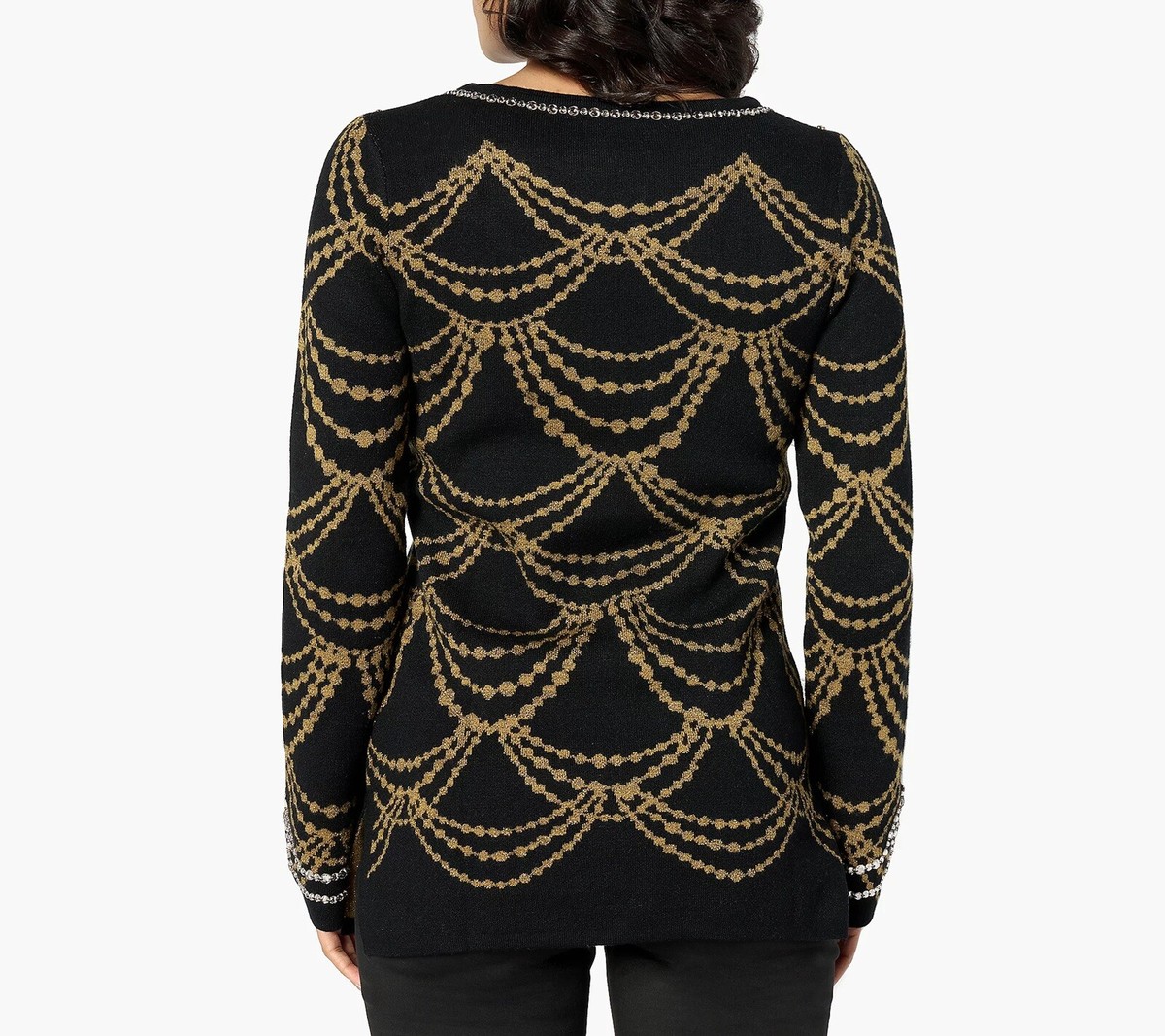 Isaac Mizrahi Live! Sz M Petite Jacquard Sweater w/Metallic