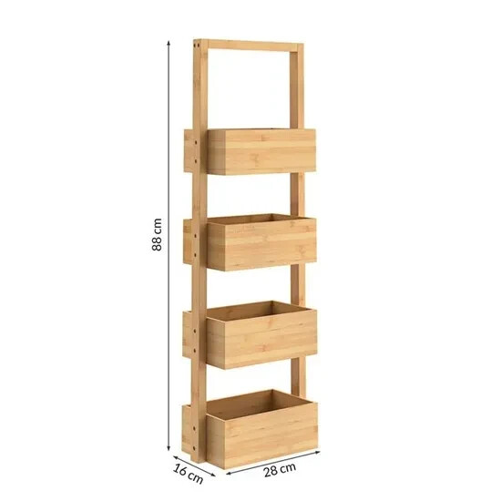 Étagère de Rangement Bambou - 4 Compartiments - Meuble Moderne - Salle