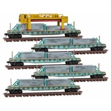 MICRO TRAINS 993 02 170 U.P. 5 CONCRETE TIE FLATCARS w/LOADER/TIE KIT 5 PK 