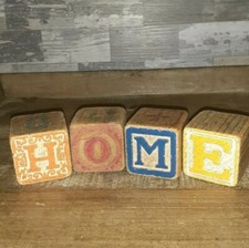 Vintage Wood Blocks ABC Alphabet Letter Lot of 4 HOME Primitive