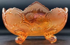 Vintage Lombardi 4 Toed Iridescent 10" Flora Gold Bowl By Jeannette