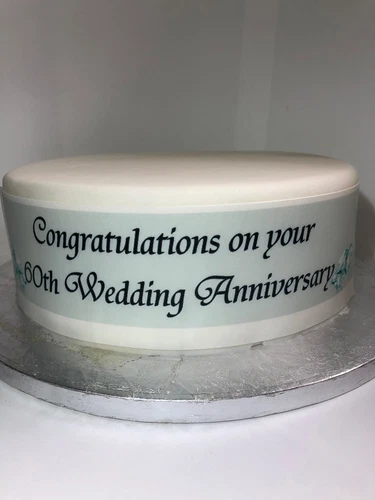 A4 Edible Decor Icing Sheet 60th Diamond Wedding Anniversary Ribbon Border