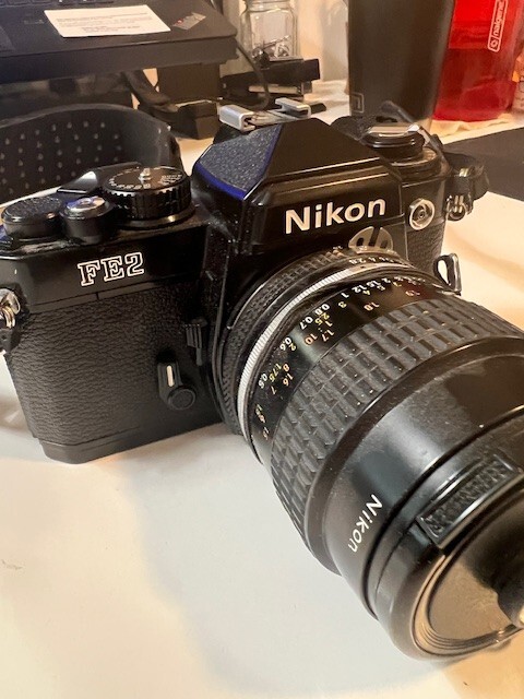 Nikon FE2 Black Camera Titanium Shutter, Nikkor 55 mm f 1.28 S