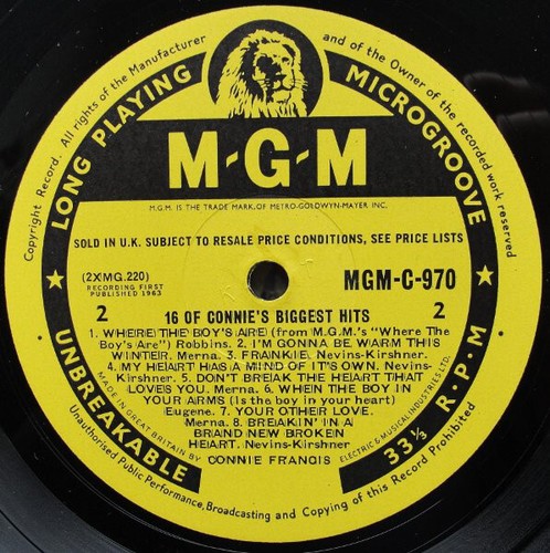 Connie Francis - 16 Of Connie's Biggest Hits (LP, Comp, Mono) - Picture 3 of 4