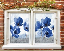3D Blue Flower ZHUA473 Window Film Print Sticker Cling Stained Glass UV
