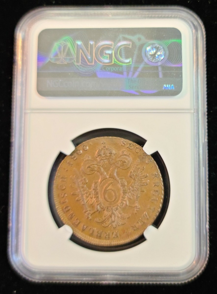 1800 AUSTRIA 6 KREUZER KREUZER FRANZ II NGC MS 61 BN BEAUTIFUL