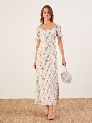 reformation blue floral dress
