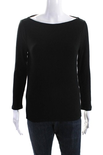 J Crew Womens Ribbed Textured Round Neck Long Sleeve Pullover Top Black Size S