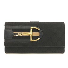 EGA GUCCI Horse Bit GG Logo Canvas Leather Long Bifold Wallet Black/3CA1379