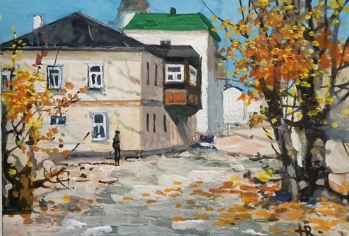 TR Artist Original Tempera Painting Aceo House Nature Summer Green Decor Gift