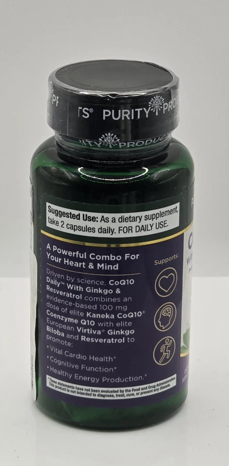Purity Products CoQ10 Daily Super Boost with Ginkgo & Resveratrol - 60 Caps - Image 3 of 3