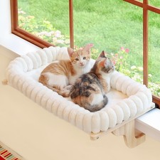 Zakkart SnugCloud Cat Window Large 25"x15" , Natural Color Wood w/ Cream Bed