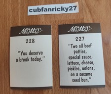 1987 Motto Lot of 3 Trivia Game Cards: McDonalds Slogan + Big Mac + Ray Kroc NM