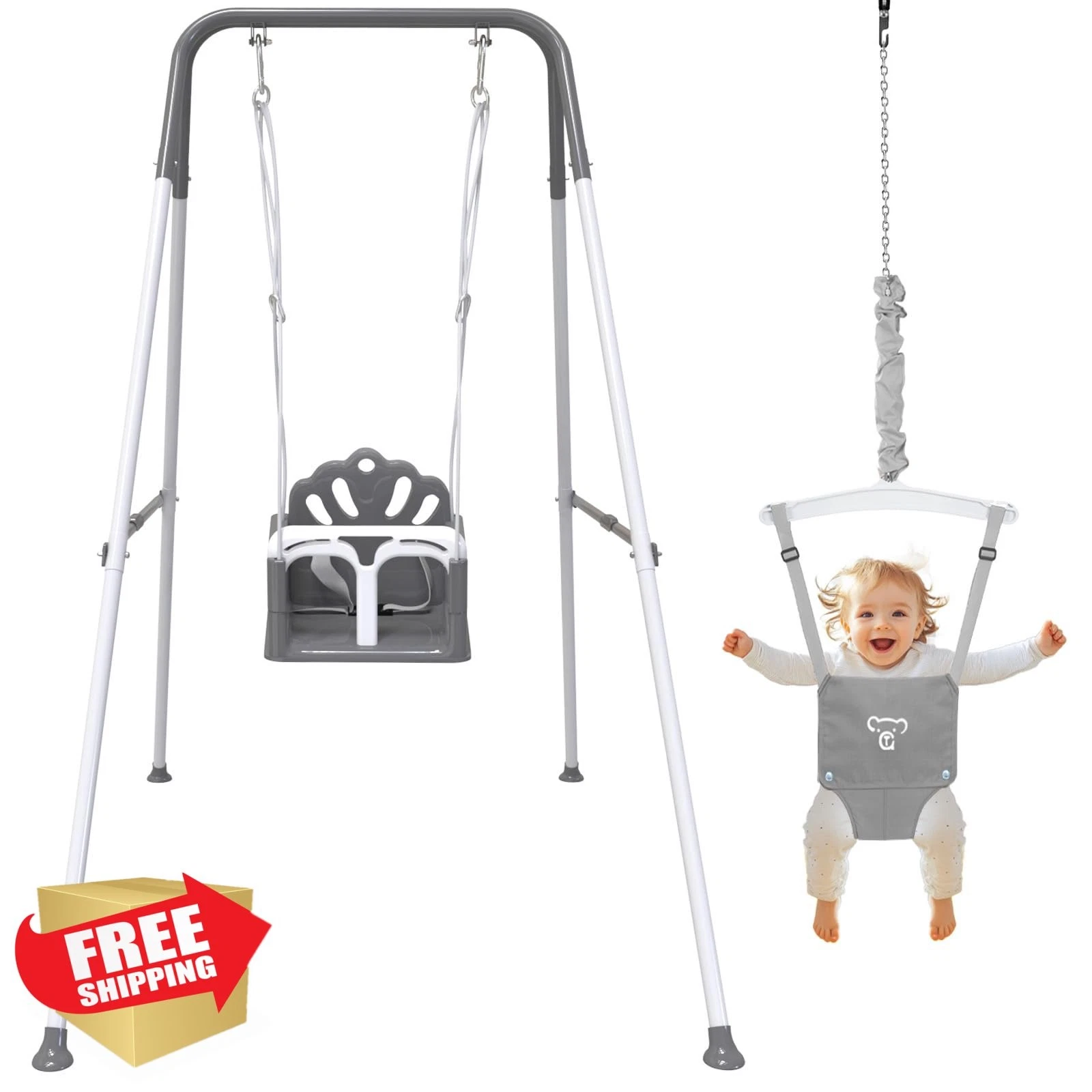 Yozoia Gray Foldable Toddler Swing Set Baby Jumper