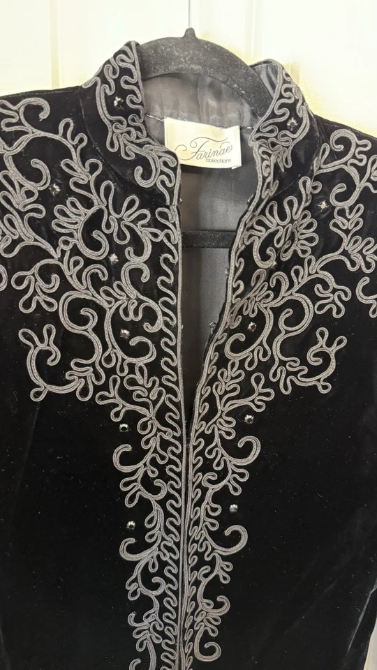 NWT VINTAGE Farinae VELVET Embroidered Soutache Duster Jacket Sz 6 Saks 90’s - Image 4 of 4