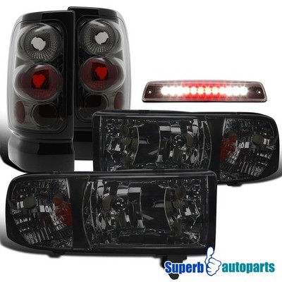 Fit 1994-2001 Dodge Ram 1500/2500/3500 Smoke Headlights+Tail Lamps+LED 3rd Brake