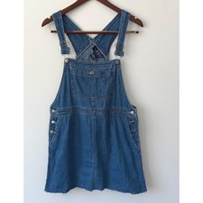 Original TY Wear Denim Jean Overall Dress Mini Frayed Hem Women's Size M