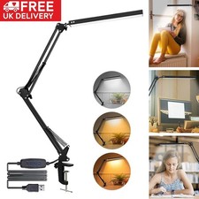 LED Desk Lamp Eye-Caring Adjustable Swing Arm Table Light with Clamp Dimmable UK
