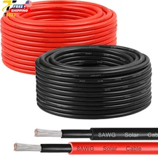 8AWG Solar Panel Wire 10Mm² 2 Pack 50FT Red & Black Solar Extension Cable PV Wir